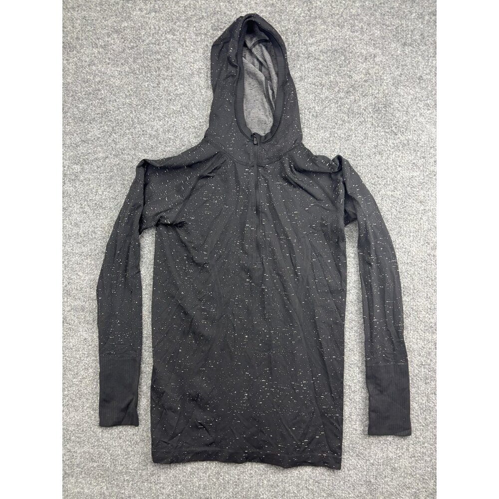 Lululemon Hoodie Sweatshirt Womens 10 Black 1/4 Zip Spotted Lightweight Raglan